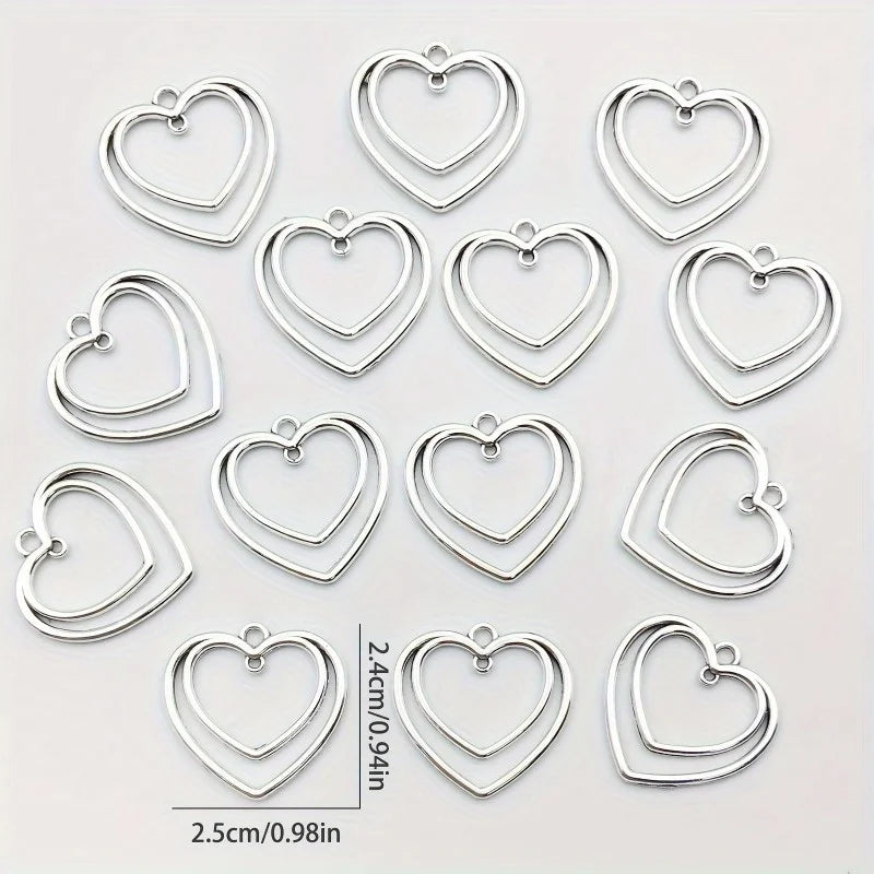 20pcs Vintage Silver Double Heart Alloy Charms – Jewelry Making Jewelry Making Charms Babs