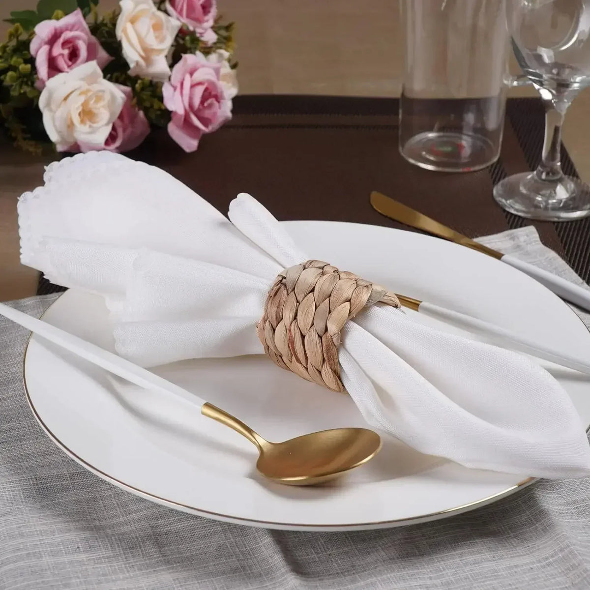 96 Handmade Woven Rattan Napkin Rings – Rustic Natural Décor Woven Napkin Rings Babs