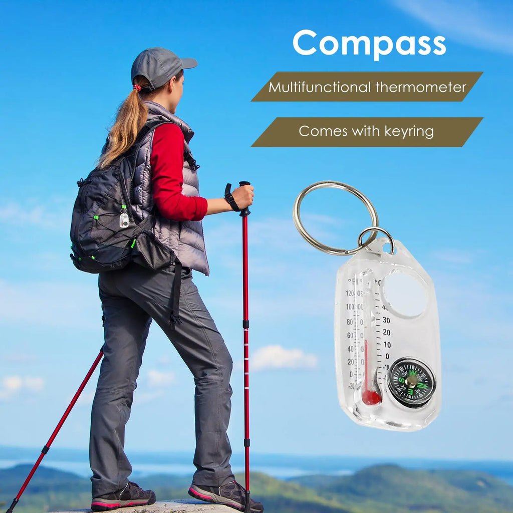 Mini Keychain Camping Compass & Thermometer Outdoor Tool Keychain Compass Tool Babs