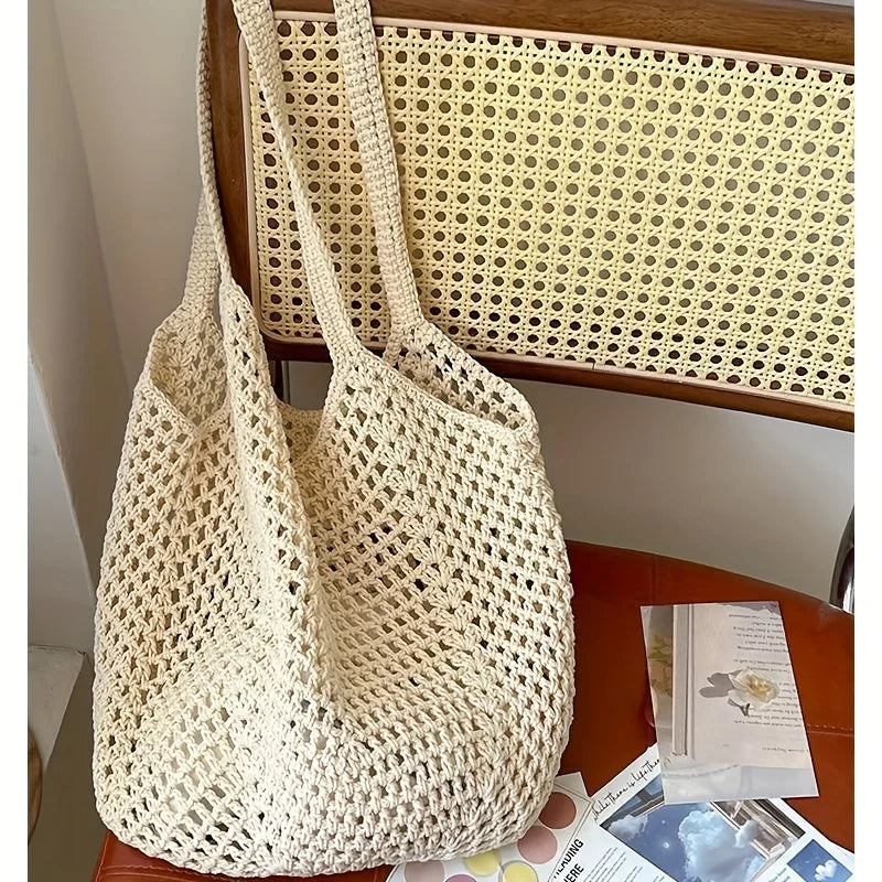 Women's Mesh Straw Beach Tote Bag – Summer Holiday Market Beach Tote Bag Babs