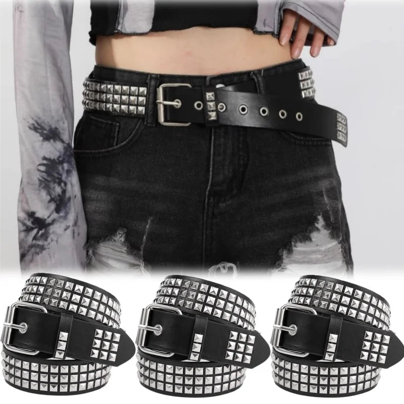 Y2K Studded Grommet Belt – Punk Goth PU Leather Unisex Studded Fashion Belt Babs