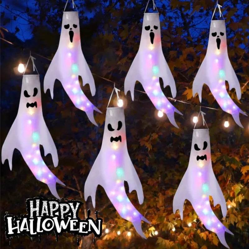 Halloween LED Ghost Windsock Decorations – 6 Pack Light Up Halloween Hanging Decor Babs