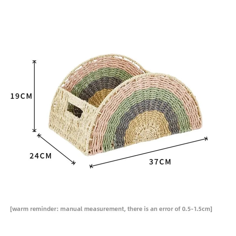 Rainbow Woven Storage Basket | Eco Paper Rope Organizer Woven Storage Basket Babs
