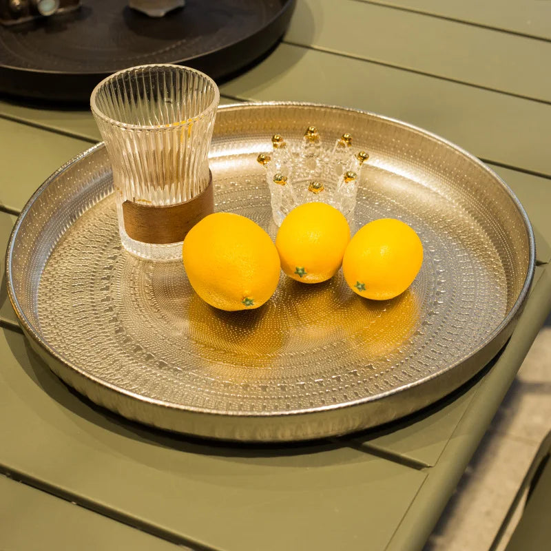 Metal Round Luxury Decorative Tray – Electroplated Geometric Pattern Decorative Serving Tray Babs