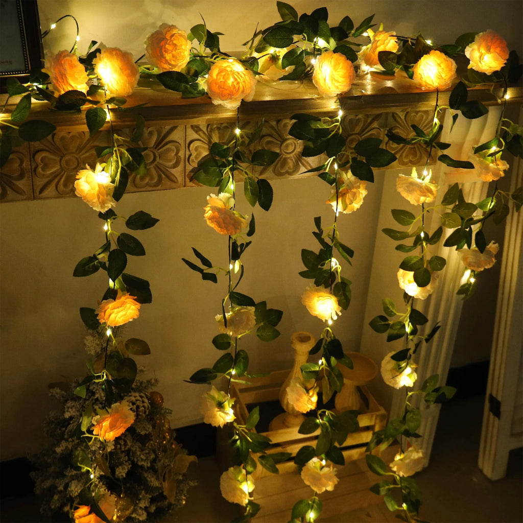 204CM Silk Peony LED Vine Garland for Wedding & Home Decor Artificial Flower Garland Babs
