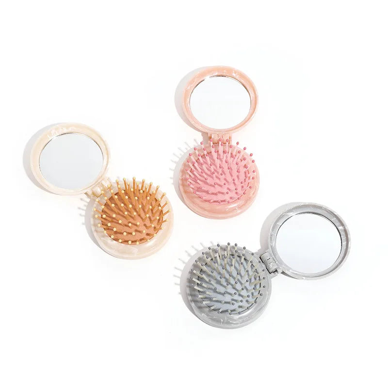 Portable Folding Comb with Mirror & Cushion Base | Travel Folding Travel Comb Babs