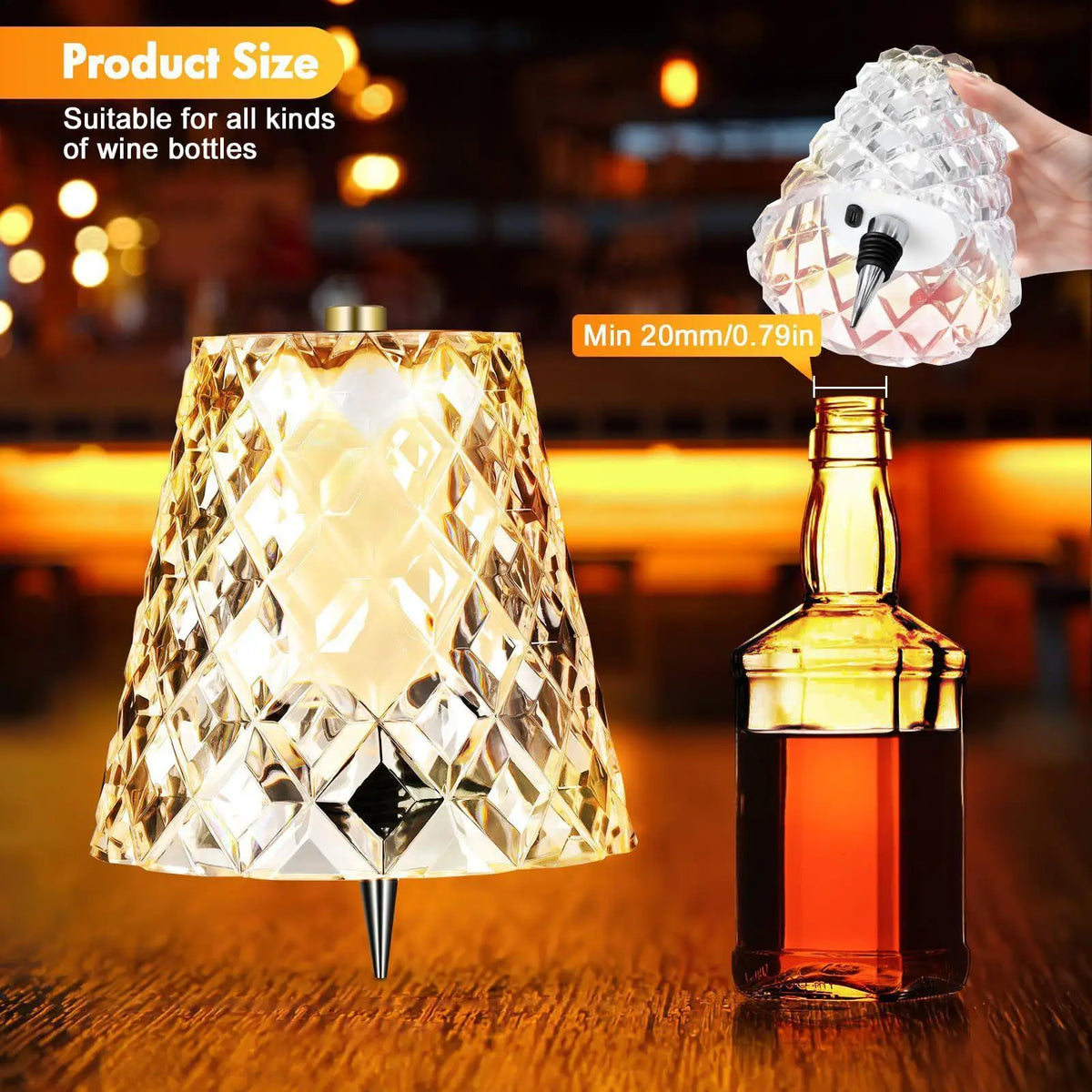 Wireless Wine Bottle Lamp – 3-Color Touch Dimming, USB-C Rechargeable Bottle Accent Lamp Babs