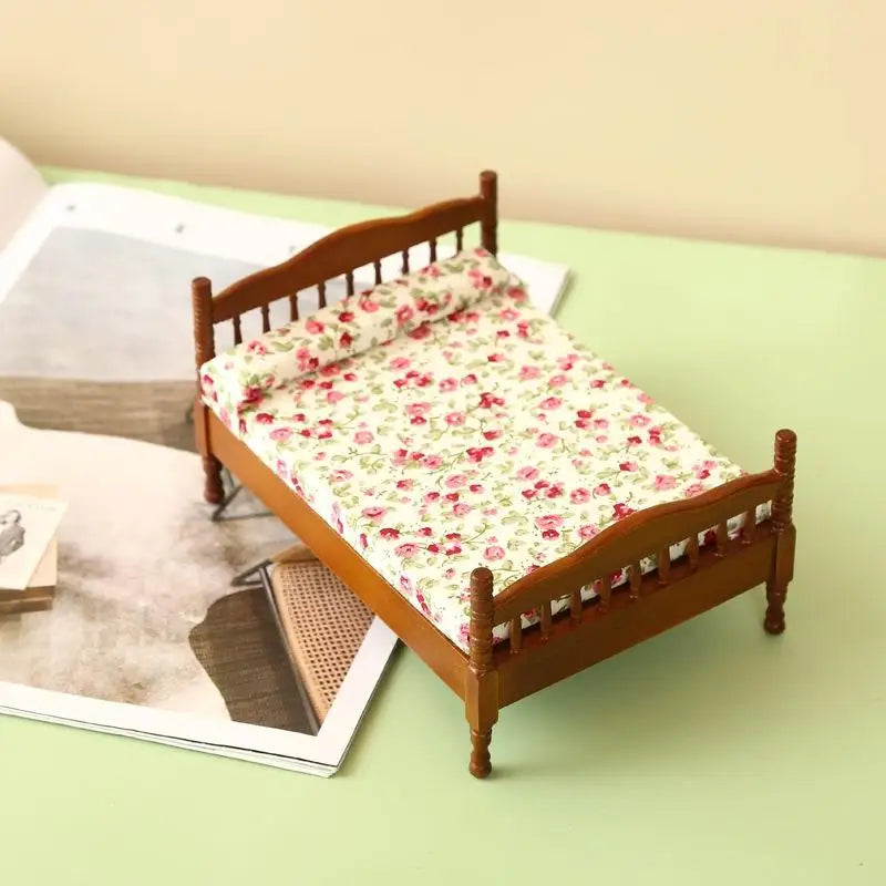 1:12 Dollhouse Miniature Wooden Bed Furniture Model Dollhouse Miniature Furniture Babs
