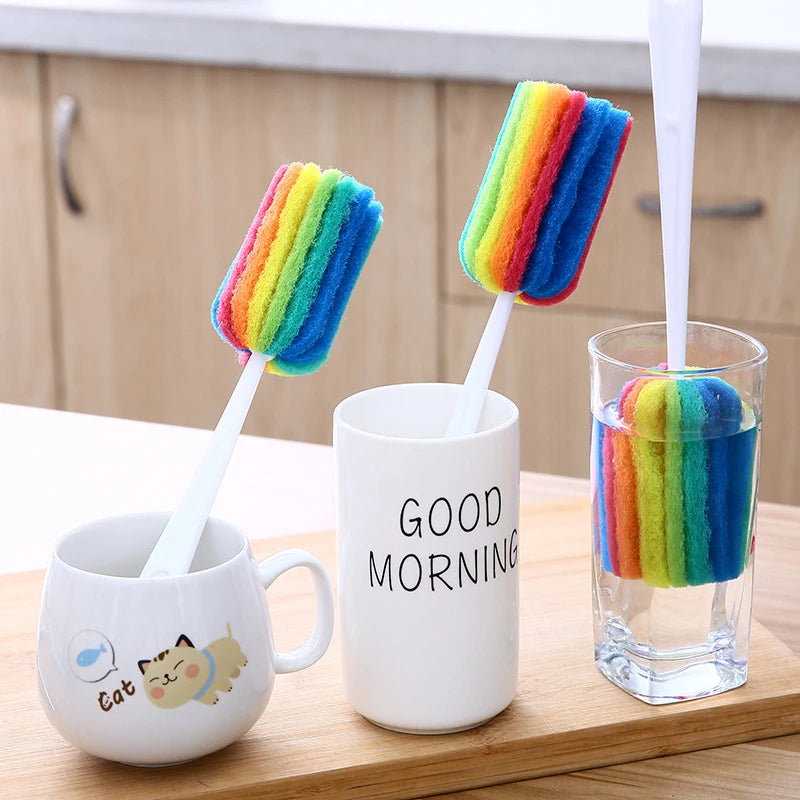 Rainbow Sponge Bottle Brush – Cup, Mug & Glass Scrubber Bottle Cleaning Brush Babs