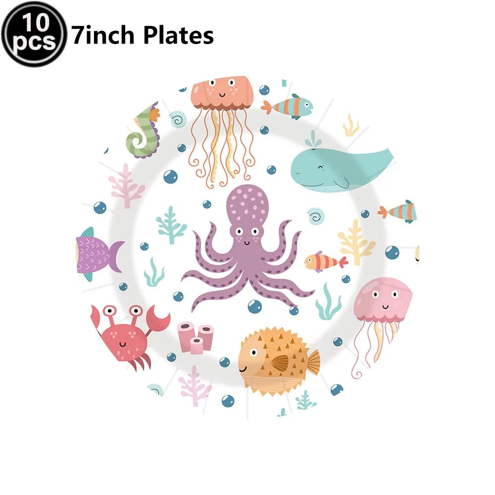 Ocean Animals Birthday Party Supplies Kit – Plates, Cups & More Party Supplies Kit Babs Deep Sapphire as show