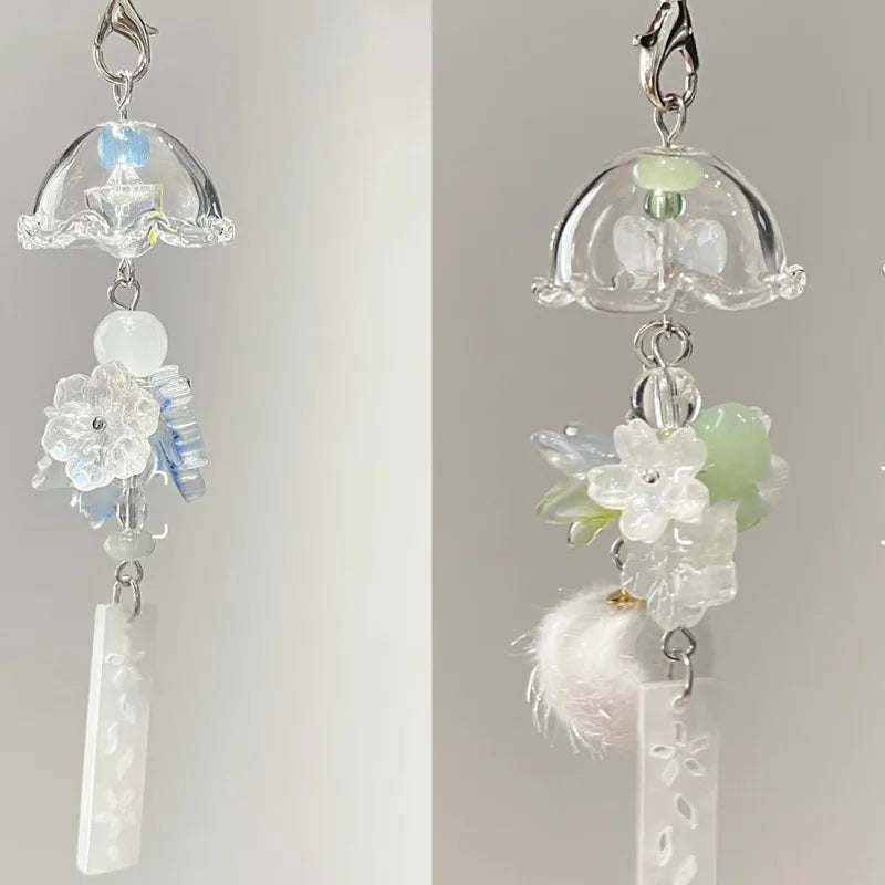 Floral Bell Bag Charm Pom Pom Tassel Keychain | Engraved Tag Bag Charm Keychain Babs