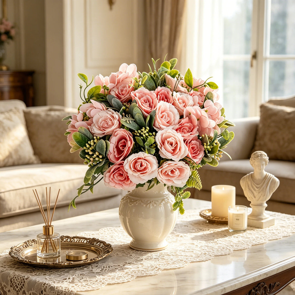 Silk Artificial Roses & Hydrangea Bouquet – Wedding & Home Décor Artificial Flower Bouquet Babs