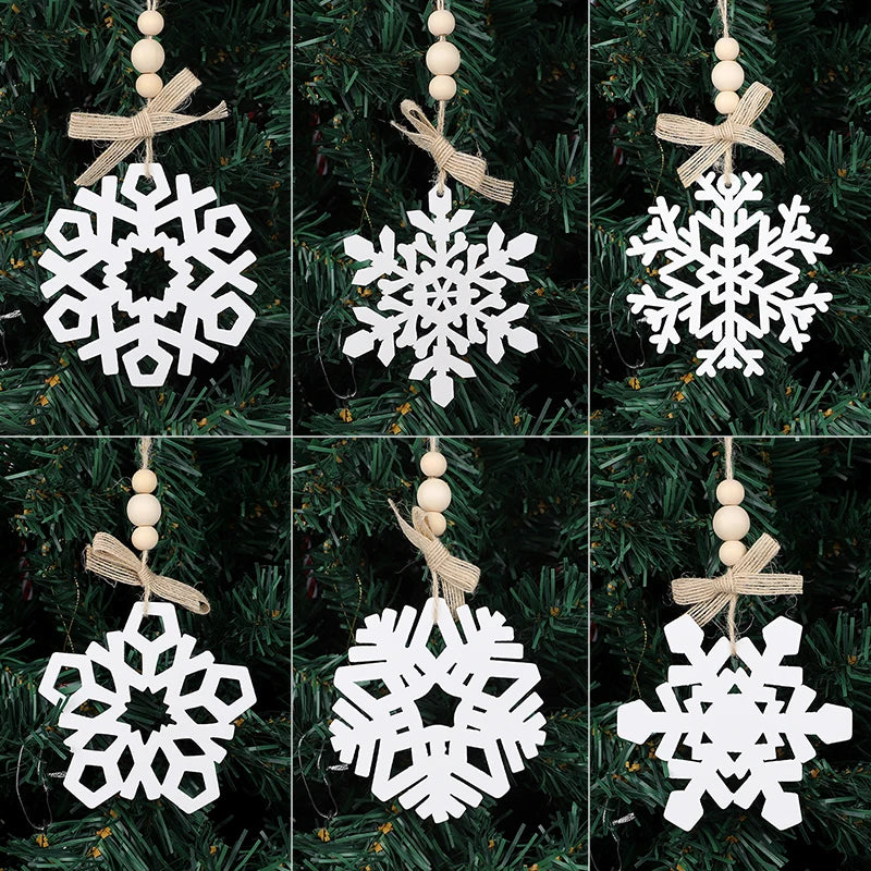 6pcs White Snowflake Wooden Christmas Tree Ornaments | DIY Christmas Tree Ornaments Babs 6pcs