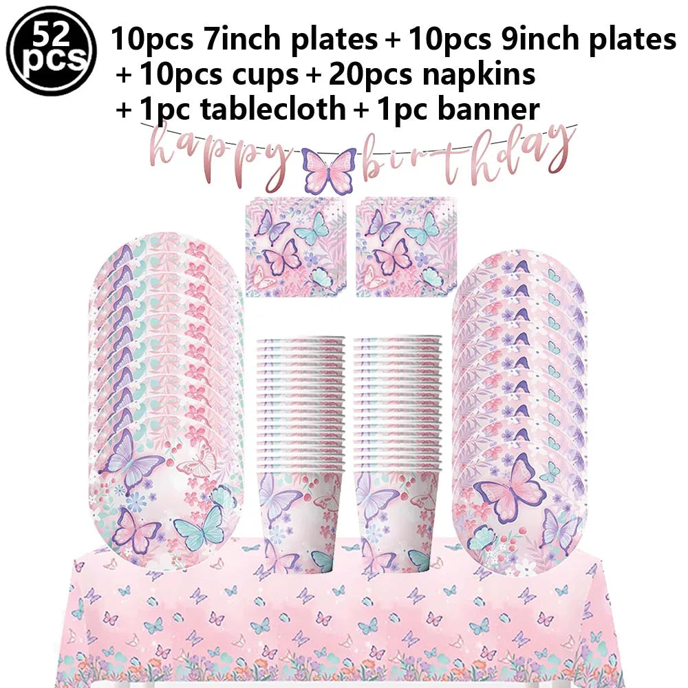 Butterfly Party Supplies Set – Plates, Cups & Foil Balloons Party Tableware Set Babs Silver As pictures show