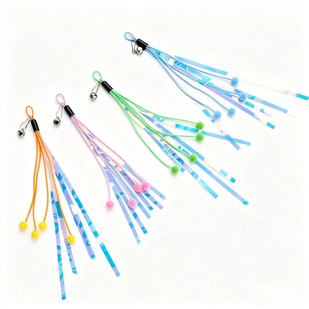 Cat Wand Teaser Toy with Bell, Metallic Foil Tassel & Ribbon Cat Teaser Toy Babs