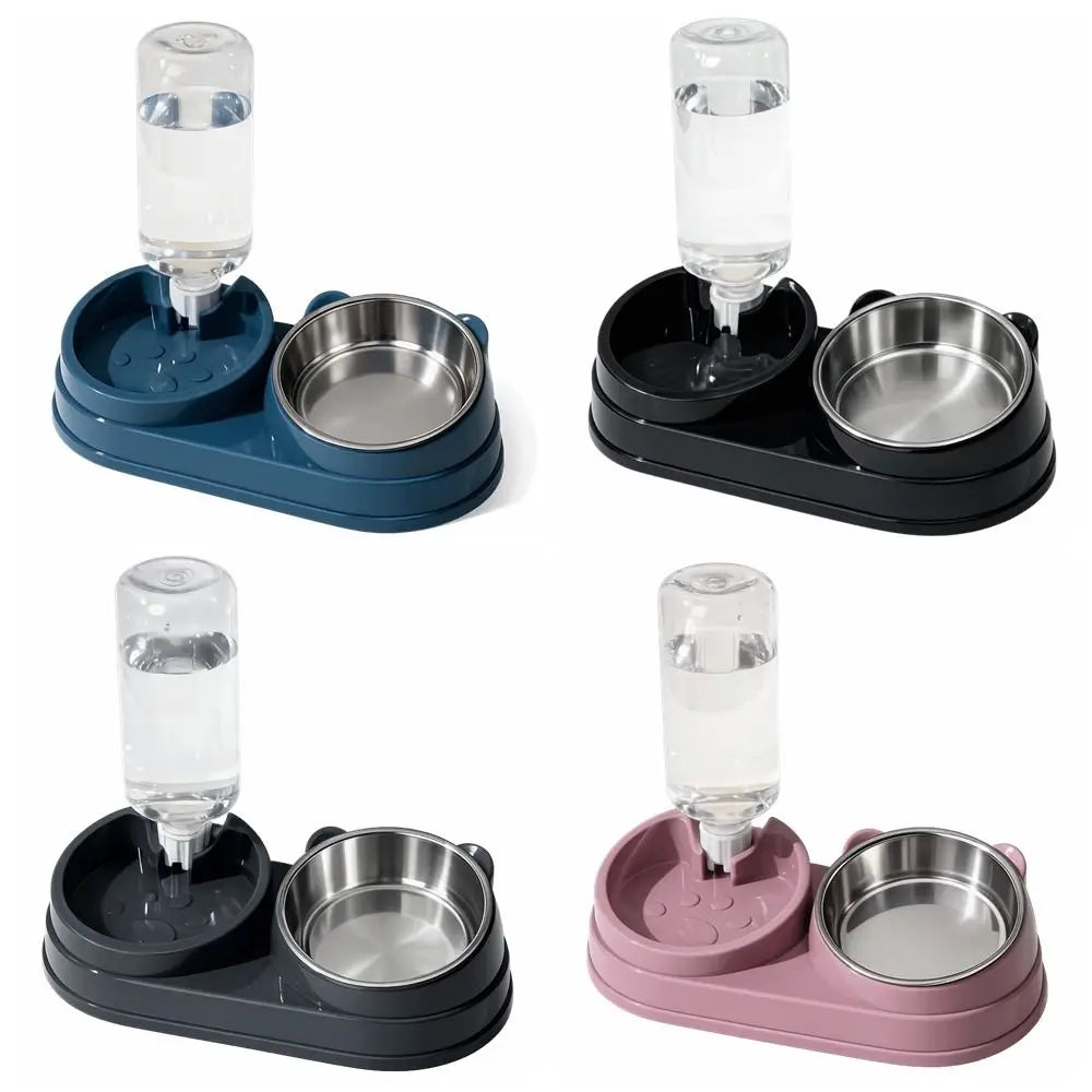 2-in-1 Tilted Dog & Cat Bowl – Stainless Steel Dry/Wet Feeder Pet Feeding Bowl Babs