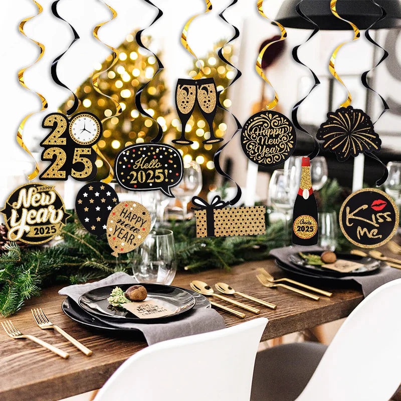 10-Pc Happy New Year 2025 Spiral Hanging Garland Party Decor Party Hanging Decoration Babs