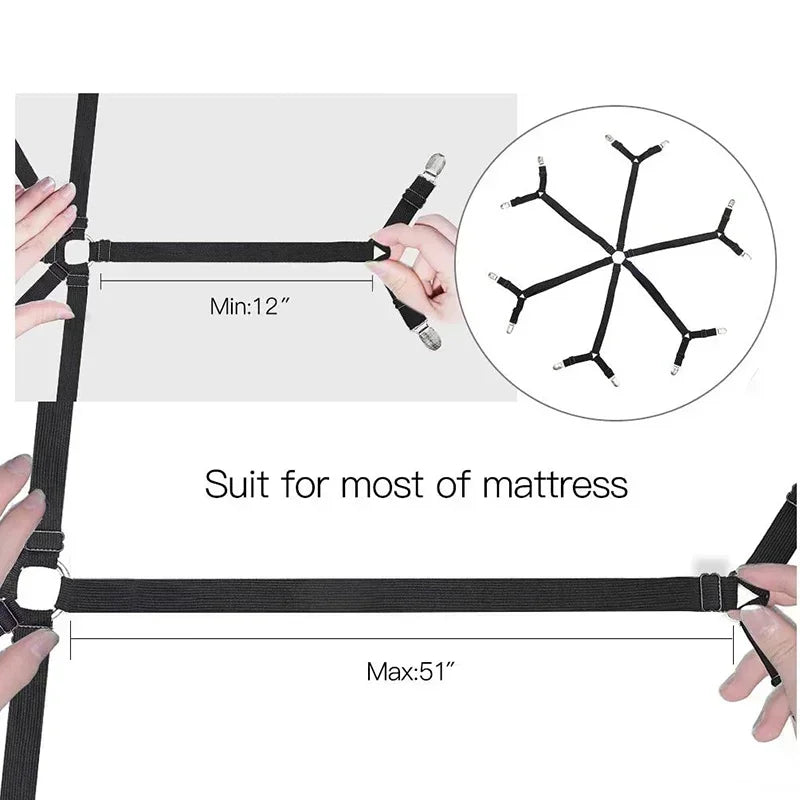 Adjustable Bed Sheet Holder Straps – 12-Clip Fastener Set Bed Sheet Fasteners Babs