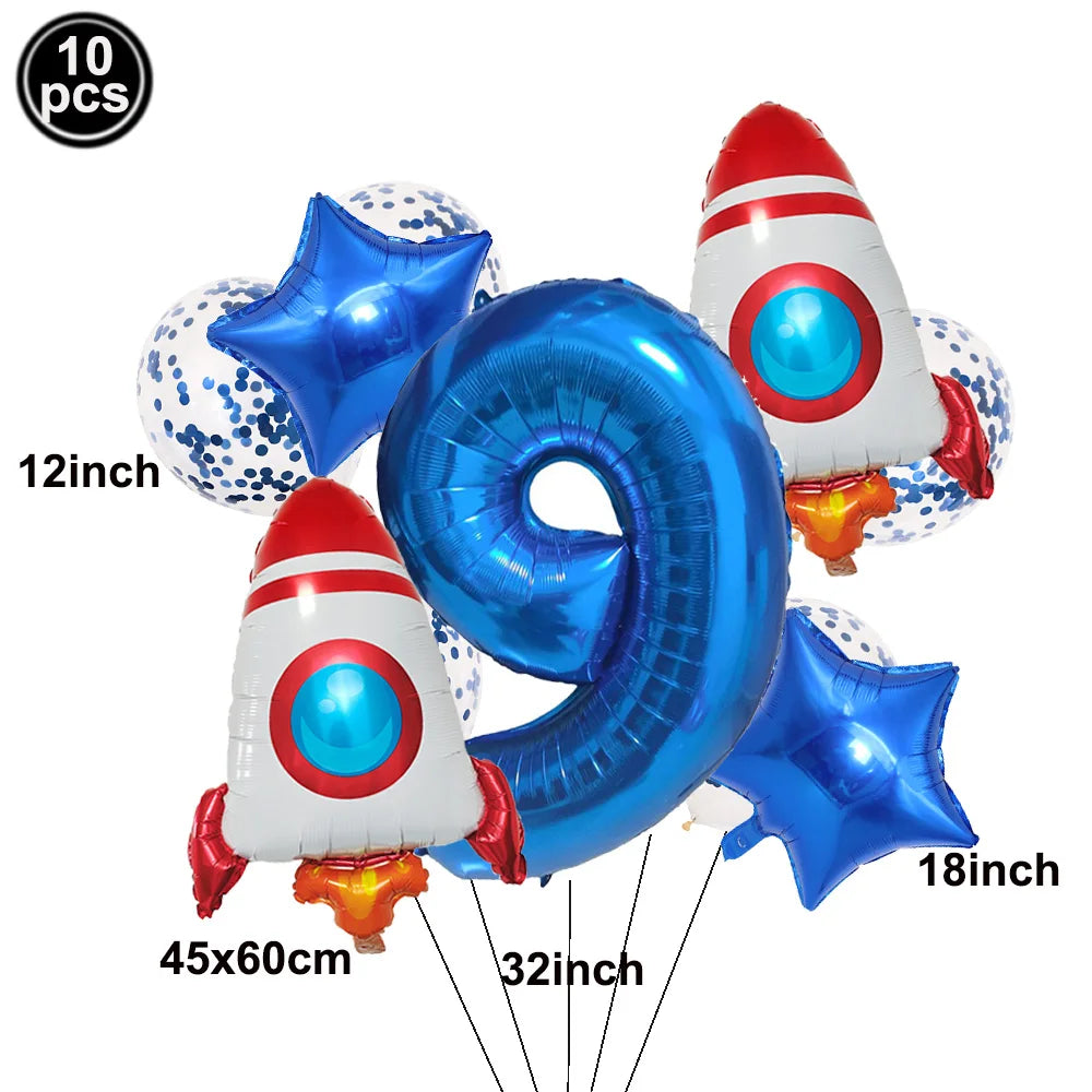 Space Theme Birthday Balloon Set – Astronaut Rocket 32" Numbers Party Balloon Set Babs C-9 As pictures show