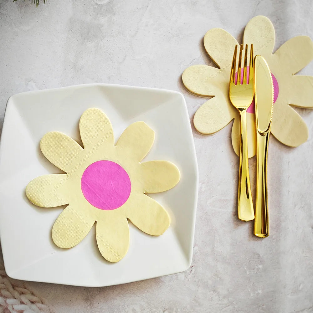 Flower Shaped Paper Napkins Daisy Lotus Blossom Party Decor Decorative Paper Napkins Babs Light Yellow 100pcs