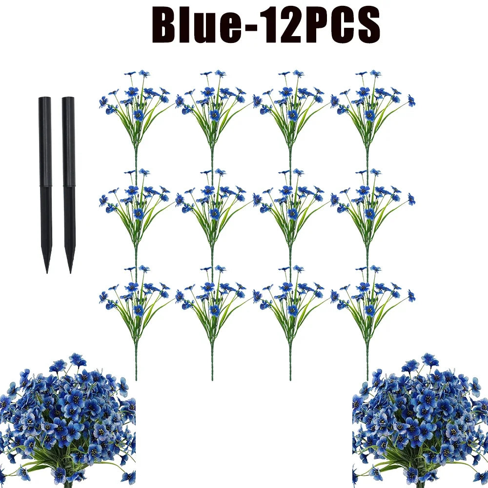 UV Resistant Artificial Violet Flowers – Garden & Wedding Décor Artificial Flower Shrubs Babs Blue-12PCS