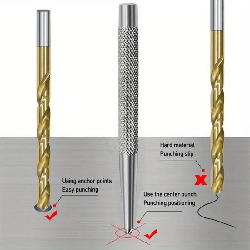 2pcs Non-Slip Center Punch Set – High Carbon Steel for Metal Center Punch Set Babs