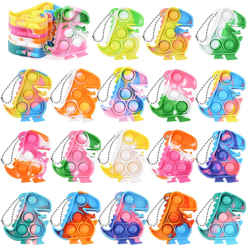 Mini Dinosaur Pop Keychain Fidget Toys – 10/20pc Party Favors Fidget Keychain Toy Babs Mix 20pcs