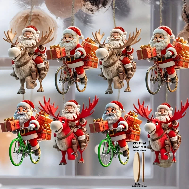 Christmas Wooden Santa Bicycle Pendants | Tree Ornaments 8–24Pcs Christmas Tree Ornaments Babs As Picture 8pcs