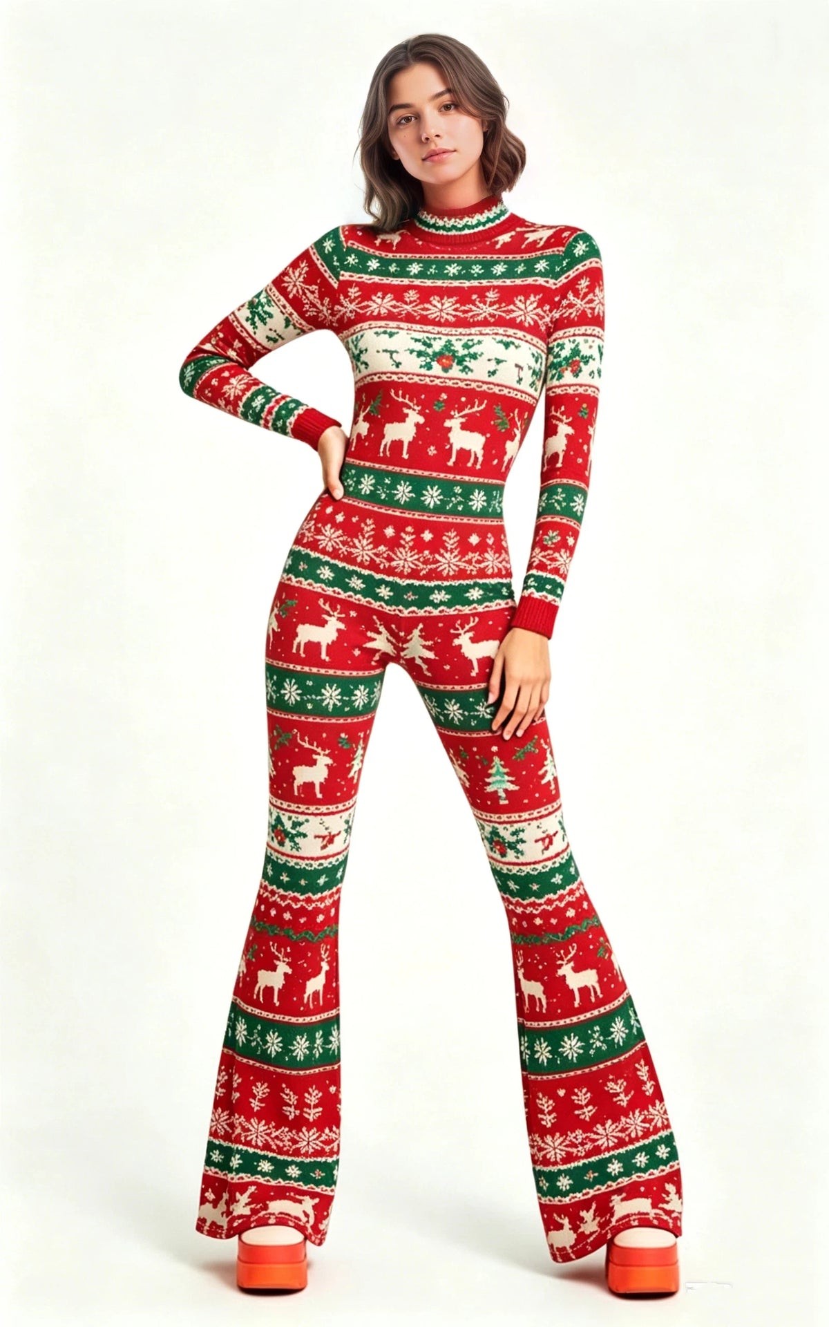 Women's Rainbow Skeleton Flared Catsuit Halloween Jumpsuit Halloween Costume Babs
