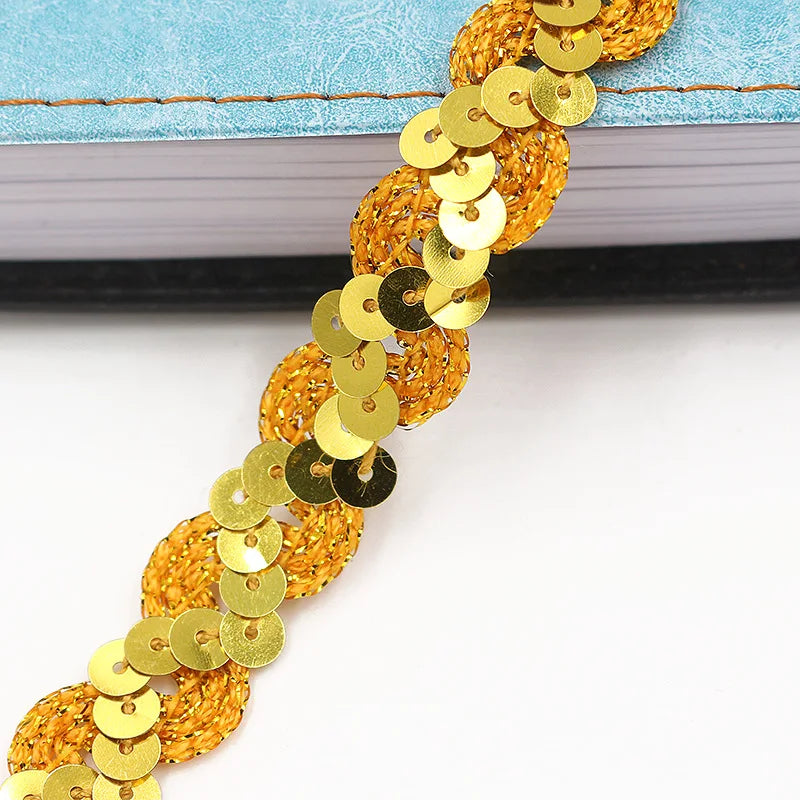 5M Laser Glitter Sequin Trim 1.5cm Flat Paillettes for Sewing Sequin Sewing Trim Babs gold