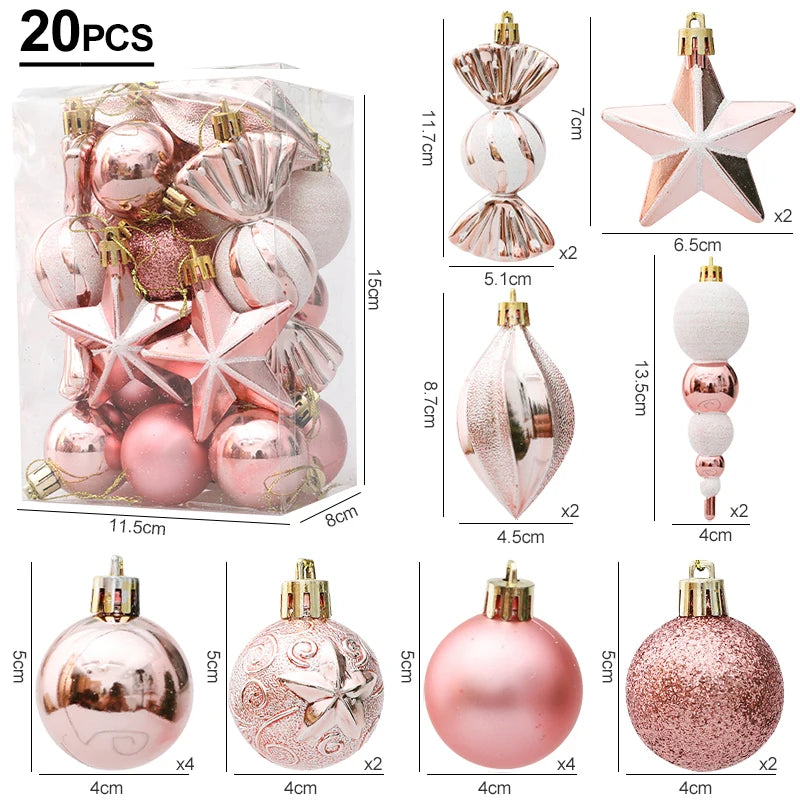 Red Christmas Tree Ball & Candy Cane Ornament Set | Big Pendants Christmas Ornament Set Babs Rose Gold-20pcs