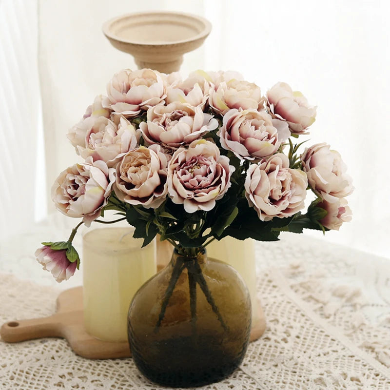 5-Head Silk Peony Artificial Flowers for Home & Wedding Decor Artificial Silk Flowers Babs