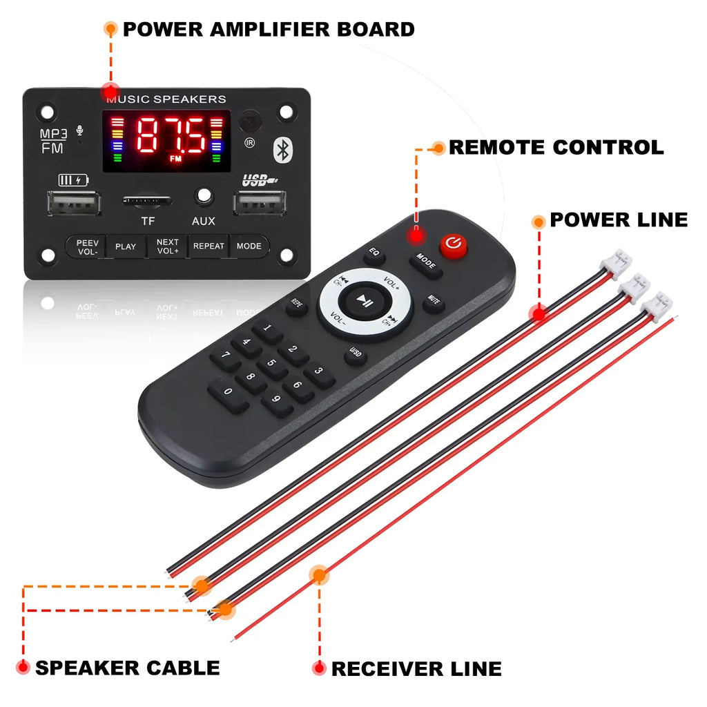 KEBIDUMEI 80W Bluetooth 5.0 Amplifier Decoder Board LCD MP3 USB TF FM Amplifier Decoder Board Babs 80W DC 5V-26V