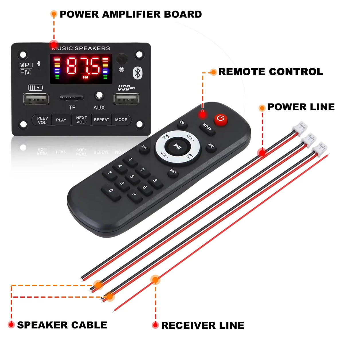 KEBIDUMEI 80W Bluetooth 5.0 Amplifier Decoder Board LCD MP3 USB TF FM Amplifier Decoder Board Babs 80W DC 5V-26V