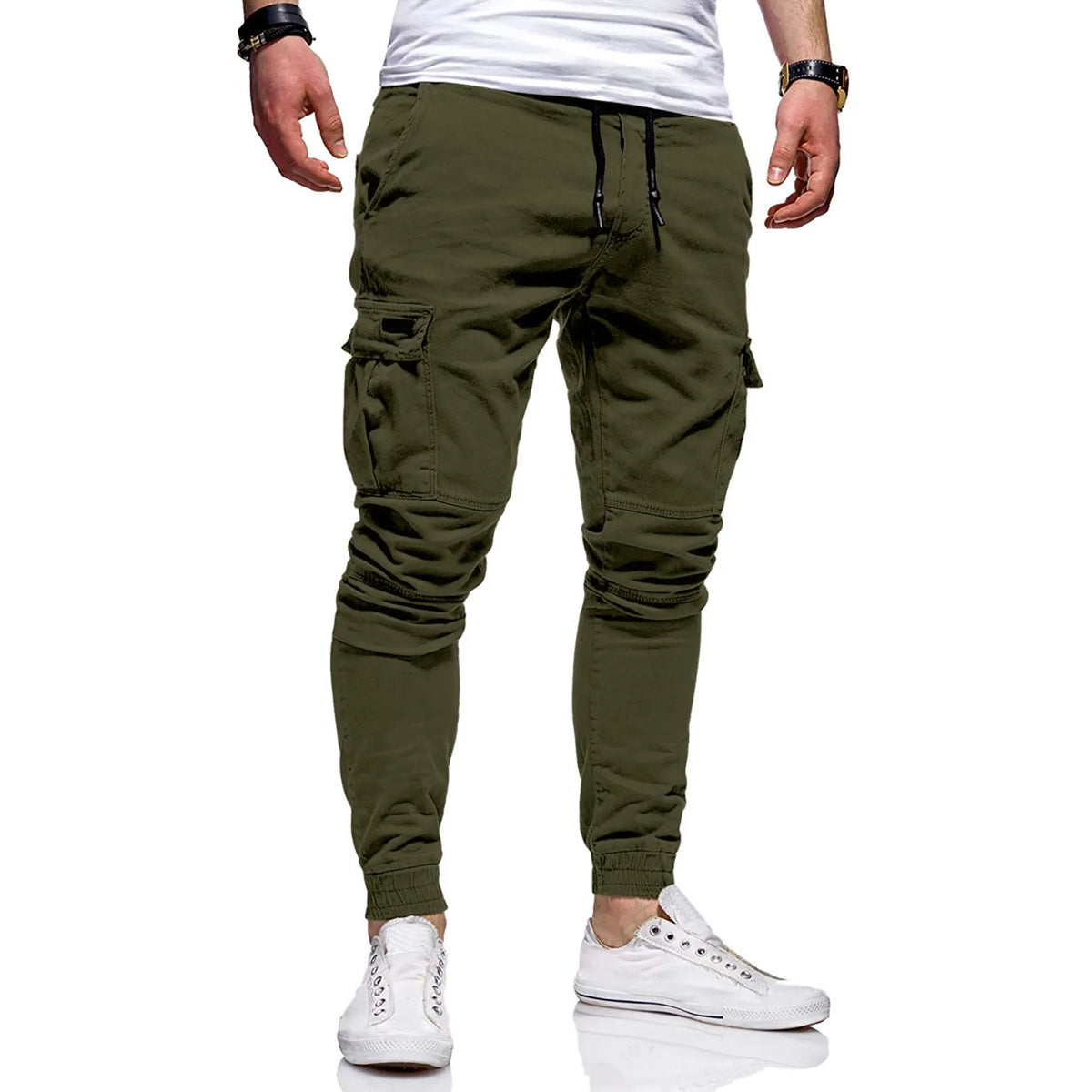 Men's Slim Fit Drawstring Casual Pants – Multi-Pocket Trousers Casual Drawstring Pants Babs Army Green XXXL