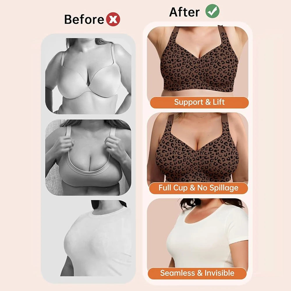 Leopard Wireless Push-Up Bra – Seamless Full Coverage Plus Size Wireless Push-Up Bra Babs