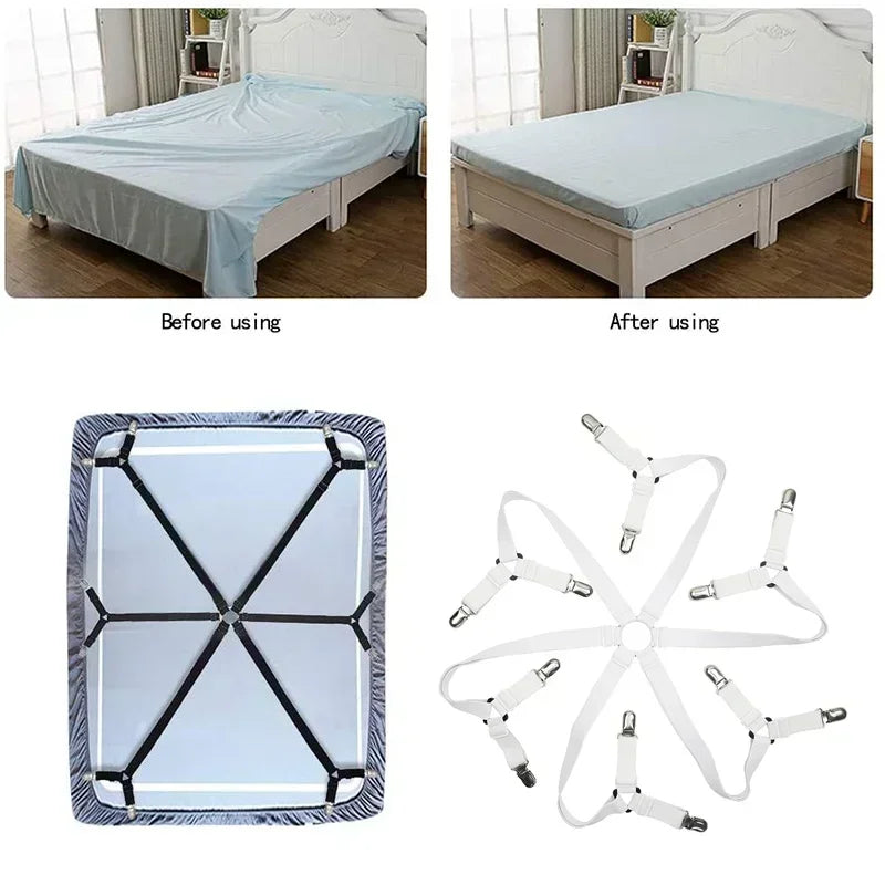 Adjustable Bed Sheet Holder Straps – 12-Clip Fastener Set Bed Sheet Fasteners Babs