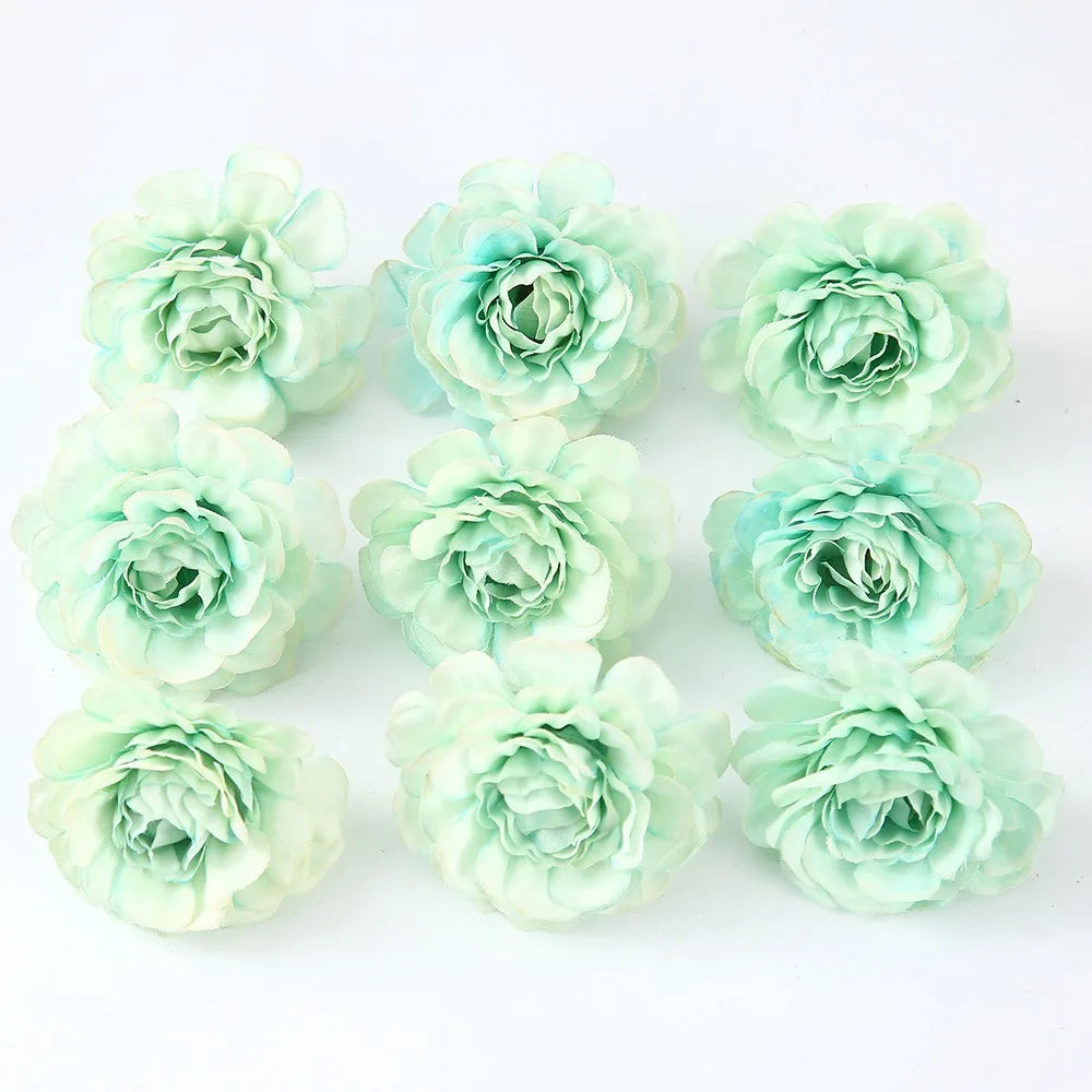 Silk Rose Artificial Flower Heads | Wedding & Home Décor Artificial Flower Heads Babs Green 50Pcs