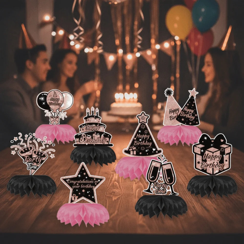 9-Piece 3D Birthday Paper Honeycomb Decorations Party Set Party Honeycomb Decor Babs