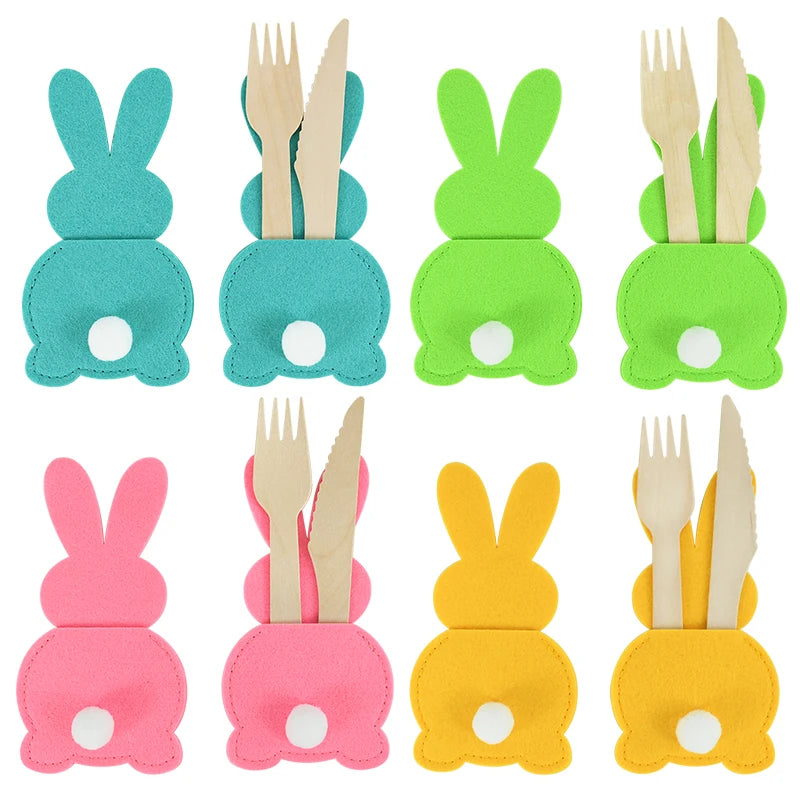 4pcs Easter Felt Rabbit Cutlery Holder Bags | Party Tableware Cutlery Holder Bags Babs