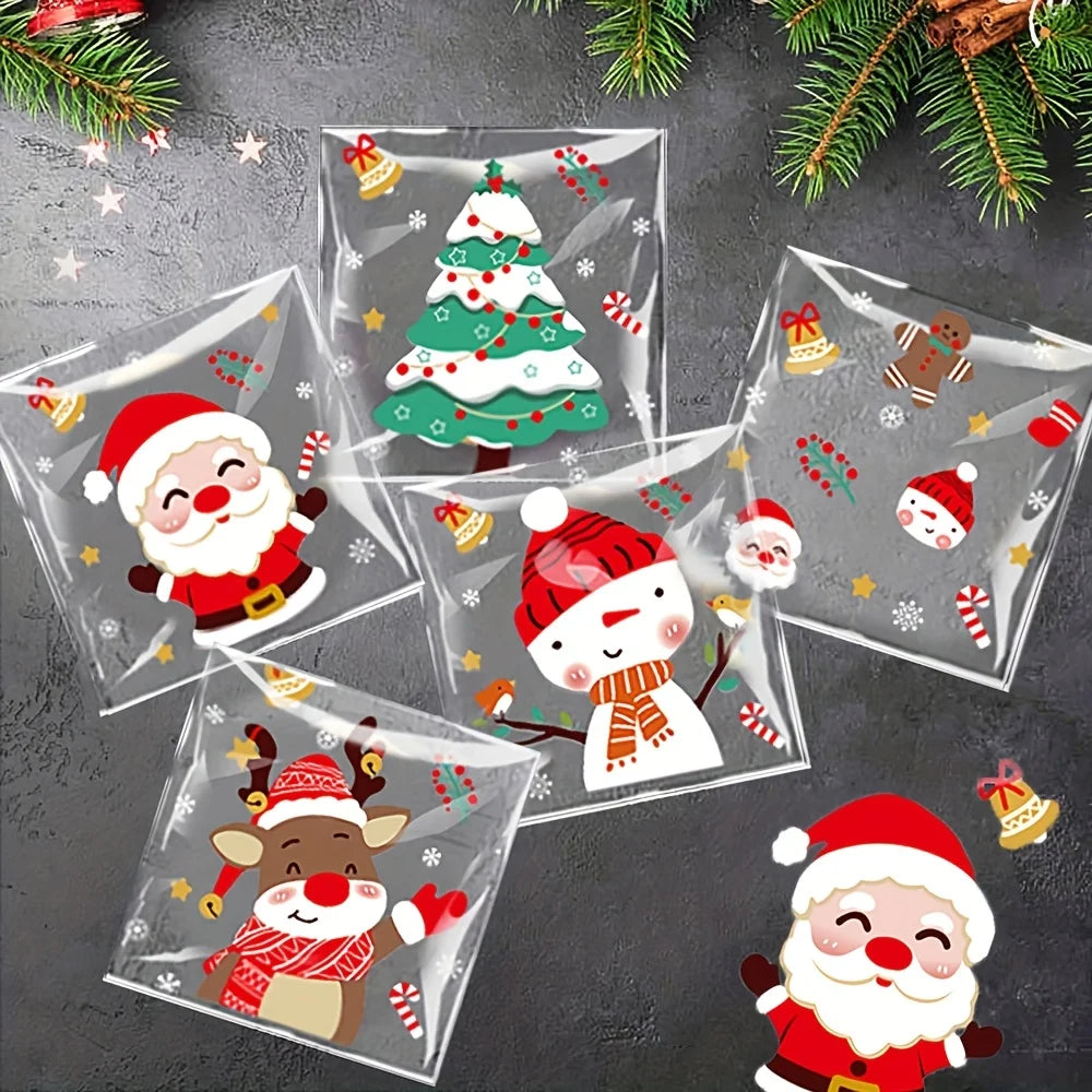 100Pcs Christmas Cellophane Candy Bags | Self-Adhesive Gift Bags Holiday Gift Bags Babs