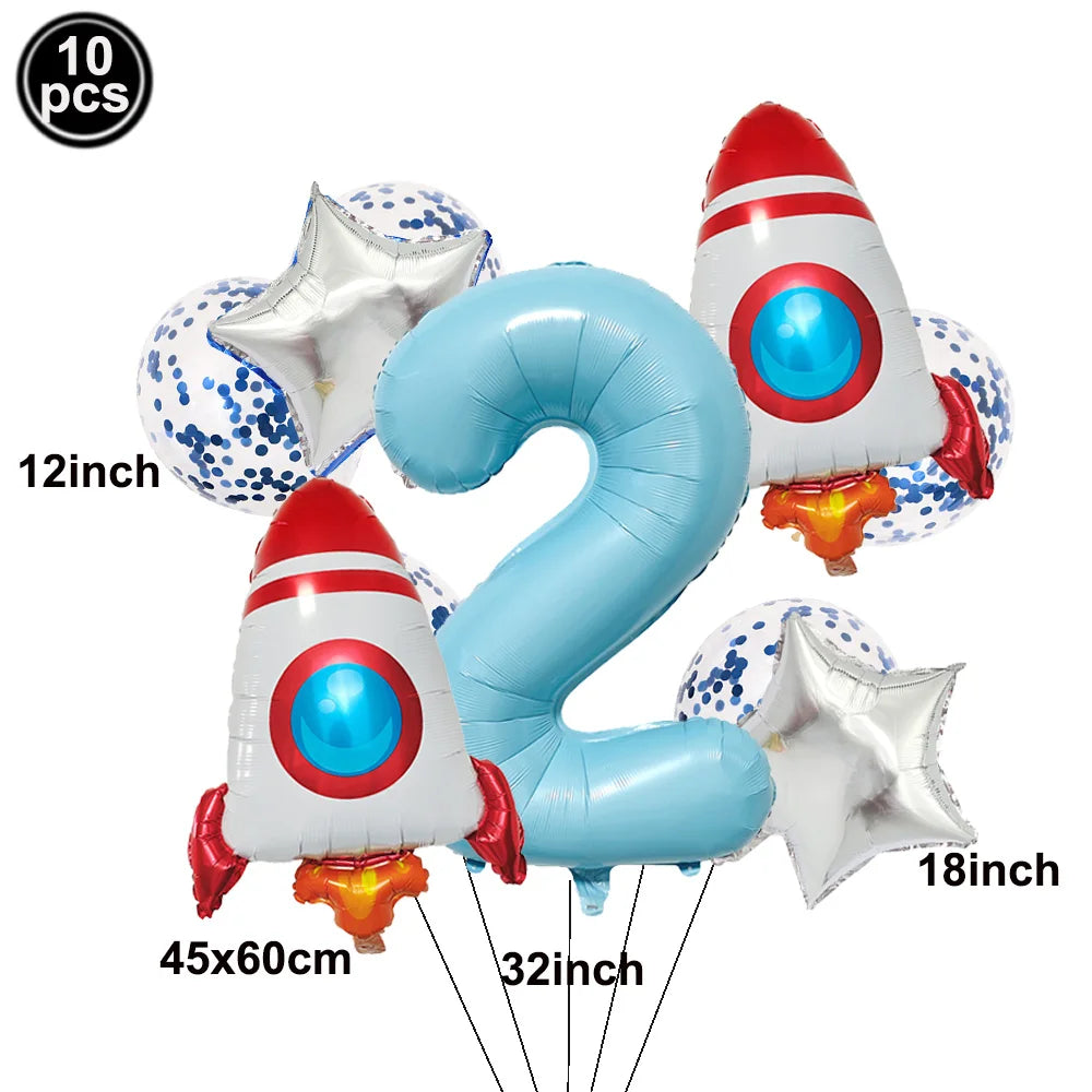 Space Theme Birthday Balloon Set – Astronaut Rocket 32" Numbers Party Balloon Set Babs D-2 As pictures show