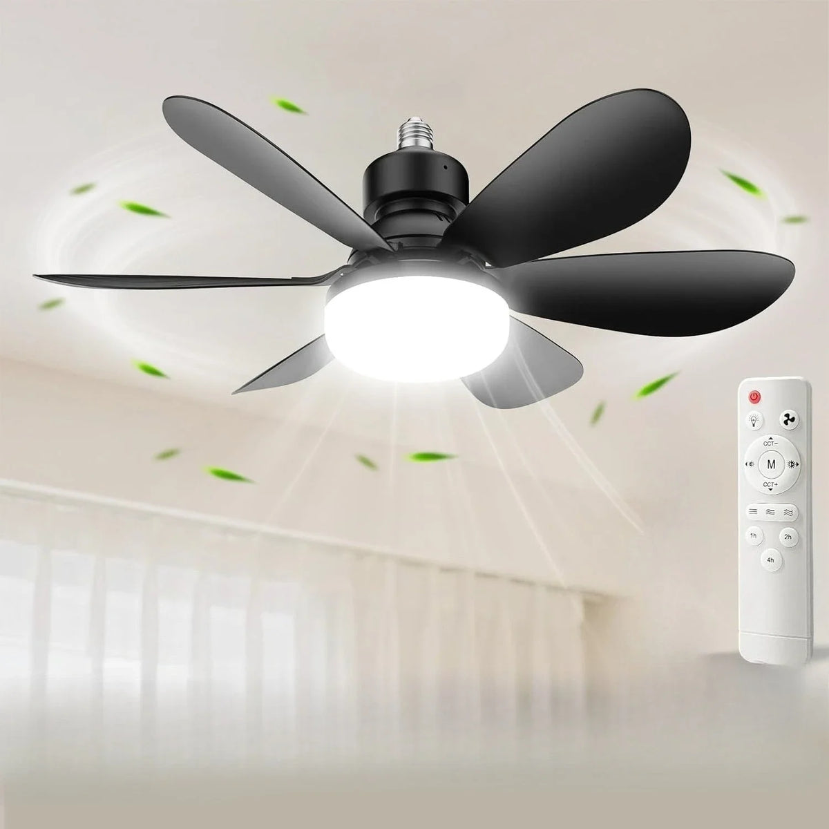 RTONTR Dimmable LED Ceiling Fan Light E27 with Remote Control LED Ceiling Fan Light Babs black 40W
