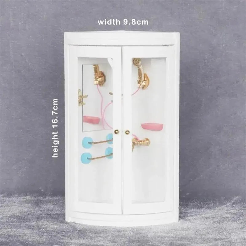 Mini Dollhouse Bathroom Shower Room Model – White Birch Wood Dollhouse Furniture Model Babs