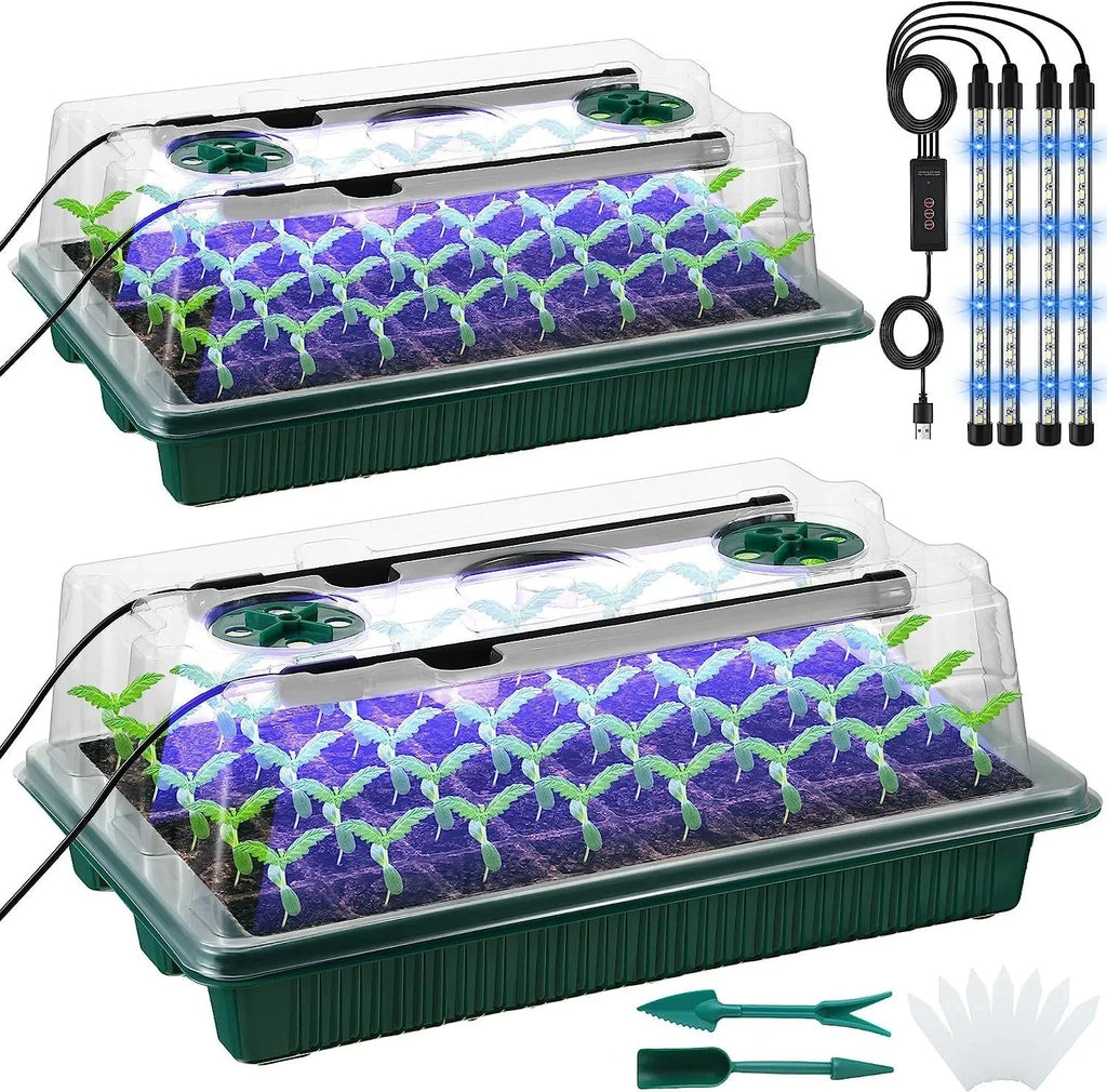 2-Pack Seed Starter Trays 80 Cells, LED Grow Lights & Smart Timer Seed Starter Kit Babs 90