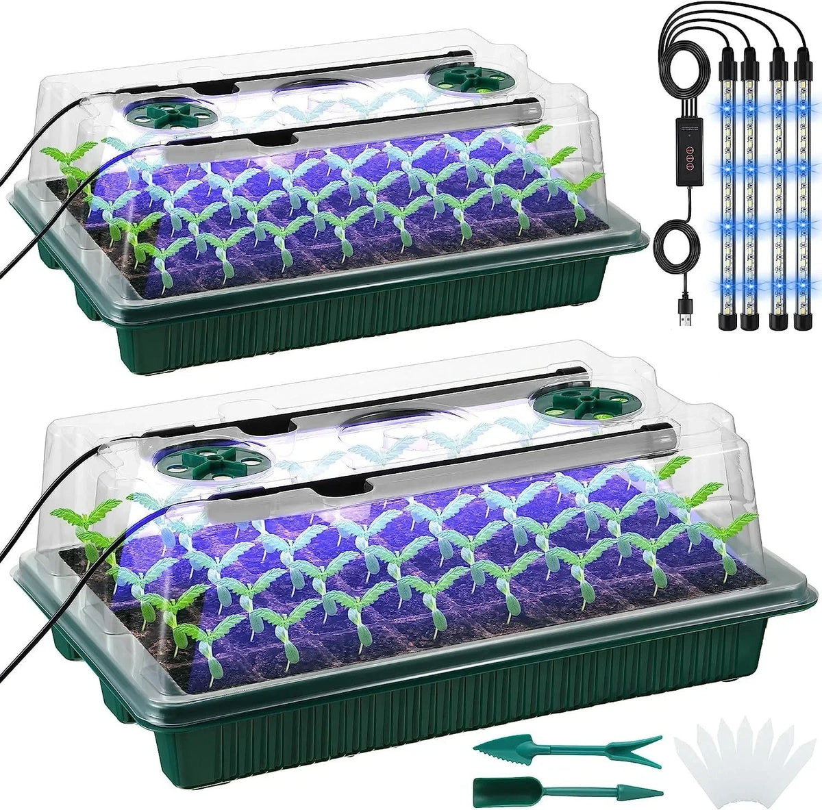 2-Pack 80-Cell Seed Starter Tray Kit with LED Grow Lights & Timer Seed Germination Kit Babs 90