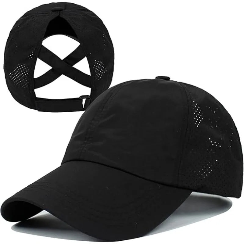 Quick-Dry Unisex Baseball Cap with Ponytail Hole | Sun Hat Baseball Cap Babs black