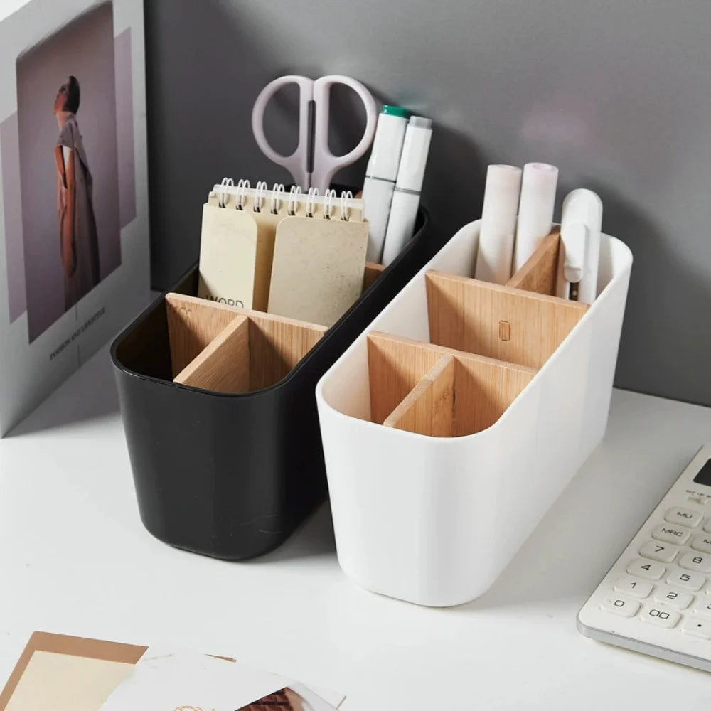 5-Slot Bamboo-Style Toothbrush Holder – Bathroom Countertop Organizer Toothbrush Holder Babs