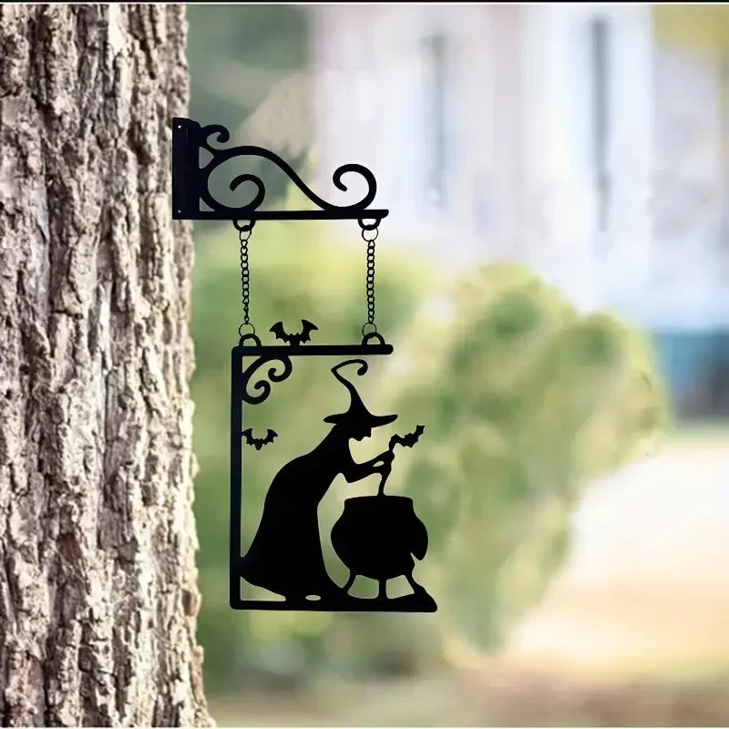 Vintage Metal Witch Silhouette Hanging Sign | Halloween Decor Halloween Wall Decor Babs
