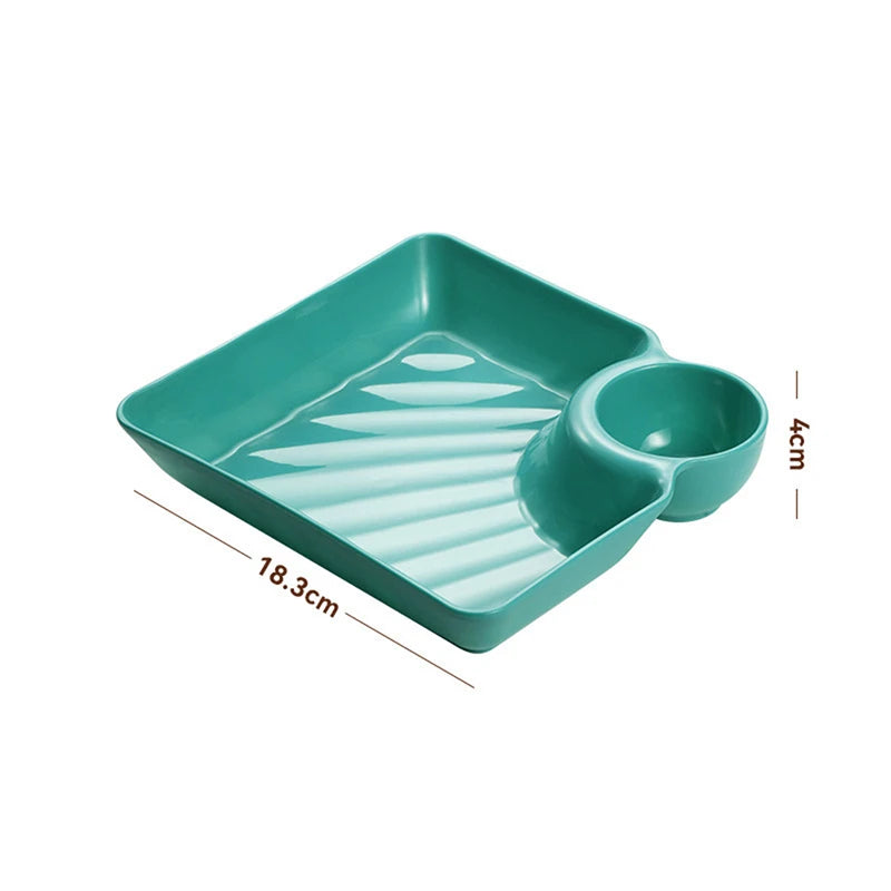 Multicolor Plate with Dipping Compartment for Snacks & Dining Dipping Snack Plate Babs green